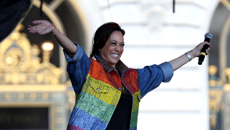 Illustration for article titled We Know Pride Month Is Technically Over, but Can We Revisit Kamala Harris’ Bedazzled Rainbow Jacket?